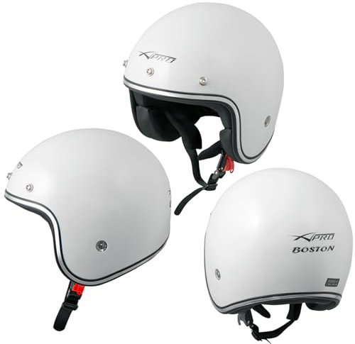 Casque Moto Homologué ECE 22-05 Casque Jet Blanc Custom Scooter XXL