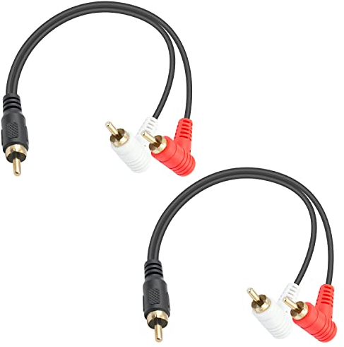 Duttek Cavi RCA, cavo audio RCA maschio a 2 maschio, cavo RCA Y a 90 gradi per subwoofer, home theater, lettore CD, audio per auto o altri dispositivi RCA (0,25 m)