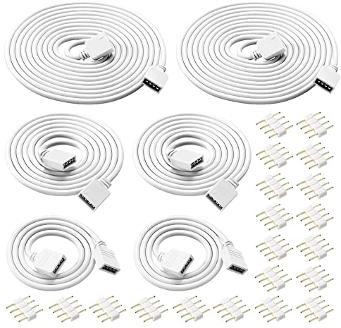 HUAZIZ 6pcs 0,5m/1m/2m Câble d'extension Bande LED RGB Rallonge de Ruban LED Extension Cable 4 Broches Extenseur Câble Stripe LED Connector, Connecteur pour SMD 5050 3528 2835 RGB LED Strip, Blanc