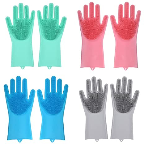 LANMOU 4 Pares Guantes reutilizables, Guantes de Limpieza Guante Fregar Platos Guantes de Silicona Mágicos Guantes de Silicona Reutilizables para Trabajo Cocina, Limpieza del Hogar Multifuncionales
