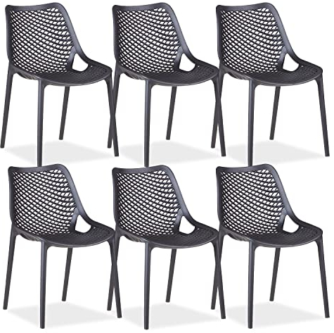 Homestyle4u 2421, Gartenstuhl schwarz 6er Set stapelbar wetterfest Gartenmöbel Stühle aus Kunststoff modern