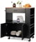 GiantexUK Kitchen Trolley on Wheels, Kitchen Storage Island with Large Drawer, 2-Door Cabinet, Open Shelf, 3 Spice Racks and Towel Rack, Utility Serving Cart for Home Living Room Dining Room (Black)