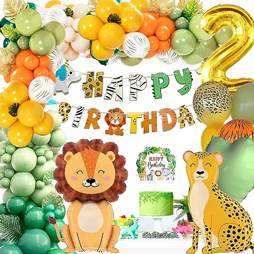 2. Geburtstag Junge Deko, Geburtstagdeko 2 Jahre Junge, Dschungel Luftballons 2 Geburtstag, Safari Kindergeburtstag Deko 2 Jahre Junge, Grün Jungle Ballongirlande, Deko 2. Geburtstags Junge Mädchen