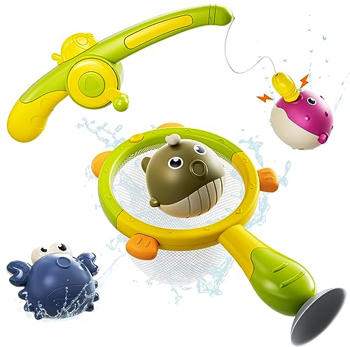 OR OR TU Jouets de Bain pour Bébé, Jeu de Pêche Magnétique avec Filet, Jouet de Bain pour Enfants, Jeux Bain Bebe pour 18 Mois+ 2 3 4 5 6 Ans Jouet pour Le Bain Jouet Piscine