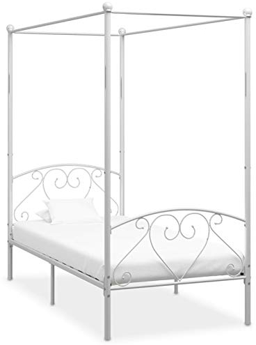 Festnight Himmelbett Gestell 120 x 200 cm Himmelbett Metall Metallbett Weiß Bettgestell Metall Bettrahmen mit Lattenrost Modern Jugendbett Schlafzimmerbett Schlafzimmermöbel