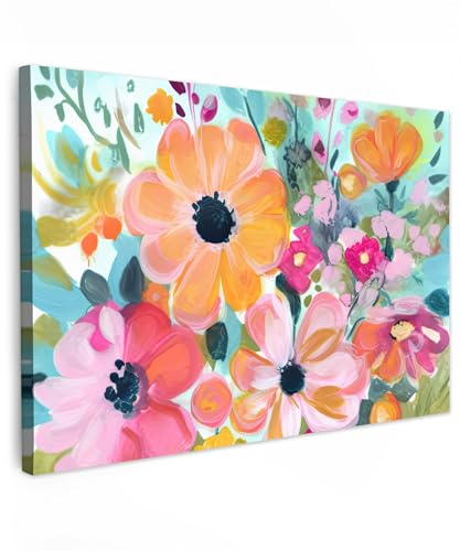MuchoWow© Bilder Groß 120x80 cm XXL Wohnzimmer Deko Modern Wandbild Foto auf Leinwand Bild Schlafzimmer Room Decor Geschenke Kunstdruck - Bunt - Blumen - Malerei - Natur - Botanisch
