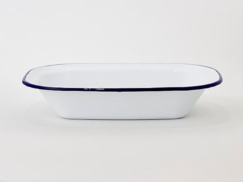 Bandeja Azafate Fuente Molde Rectangular Honda Acero Esmaltado Ribete Azul Primera Calidad 28x20x6H