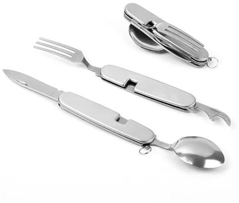 Travel Cutlery Set, 4-in-1 Foldable Camping Cutlery Stainless Steel Cutlery Set for 1 Portable Cutlery Set for Outdoor Travel Picnic Office School Lunch Box