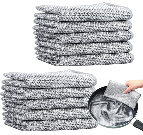 LAINIKE 10pcs Paños de Alambre Multiusos, Paño de Limpieza de Alambre de Cocina, Non-Scratch Wire Dishcloth, Wire Dishwashing Rags for Wet and Dry, Paño de Cocina de Alambre