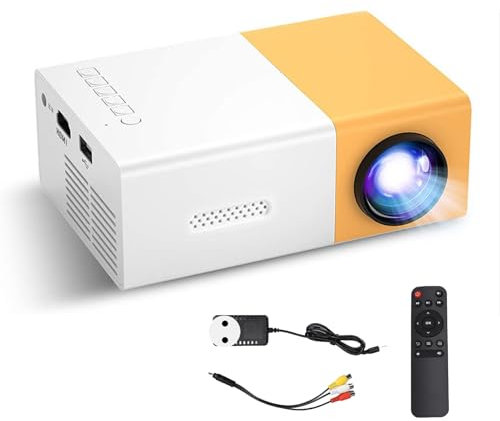 Mini Projecteur Portable 1920 X 1080p HD 5 V/2 A avec Haut-parleurs Stéréo à Faible Bruit, Projecteur de Lumière Douce pour Cinéma Maison, Film en Plein Air, Jaune et Blanc
