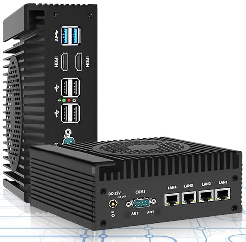 SZBOX Enrutador con Ventilador con CPU N100, Firewall Hardware Mini PC VPN Servidor con 4 * 2.5GbE i226-V LAN DDR5 16GB 128GB NVMe SSD Compatible con pfSense/OPNsense/OpenWrt/Proxmox/AESNI