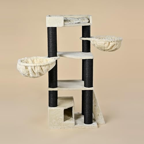 RHRQuality Kratzbaum für große Katzen – Corner Coon Blackline Beige – mit extra dicken 12 cm Sisalstämmen