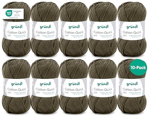 Gründl Laine Cotton Quick uni Fil à crocheter 10 pelotes 50 g, Vert noir