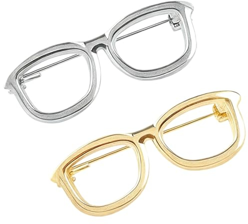 Brosche Brillen Brosche Pins Anstecknadel, 2 Stück, Krawattenklammer-set, Goldene Krawattennadel Silberne Krawattenklammer, für Kleid, Strickjacke, Kragen und Dekorationen, für Mädchen und Damen