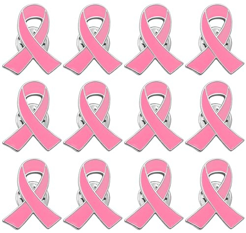 12 Stück Pink Ribbon Pin, Pin Brustkrebsbewusstsein Revers Stiftbänder, Brosche Pin für Frauen Mädchen Brustkrebs Geschenke, Emaille Schmuck Pins für Frauen Party Dekoration