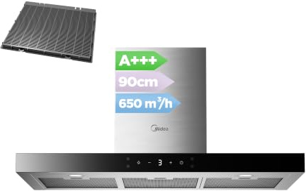 Midea MH90M21ET33SG-UK - Campana extractora de chimenea de acero inoxidable (90 cm)