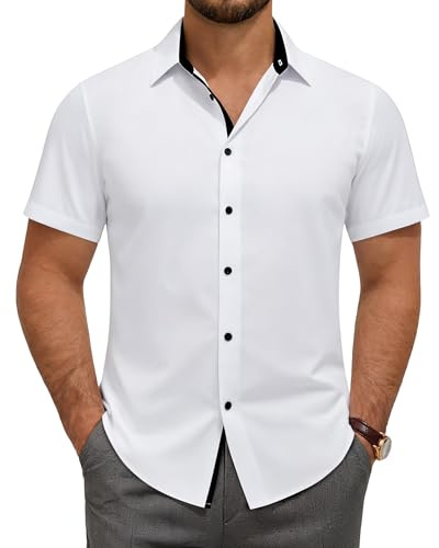siliteelon Hemd Herren Kurzarm Business Hemd Weiss Herren Kurzarm Regular Fit Sommerhemd Bügelfrei Herrenhemd Hochzeit Arbeit Casual,L