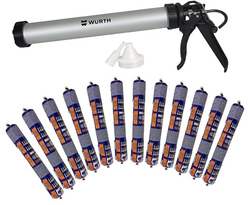 Bandloo Set 12x MAMUT GLUE 600 ml Montagekleber + Kartuschenpistole 600 ml Profi Auspresspistole für Silikon, Kleber und Dichtstoffe für Bau und Montage