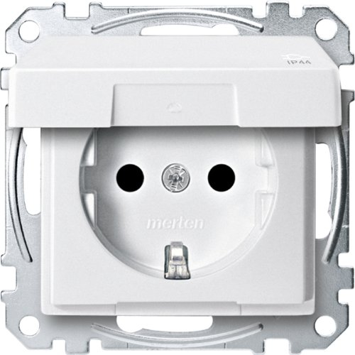 Merten 1563342 MEG2314-0419 SCHUKO-Steckdose mit Klappdeckel, IP44, BRS, Steckklemmen, polarweiß, System M