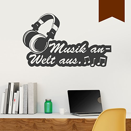 WANDKINGS Wandtattoo Kopfhörer, Musik an - Welt aus 50 x 30 cm braun - erhältlich in 33 Farben