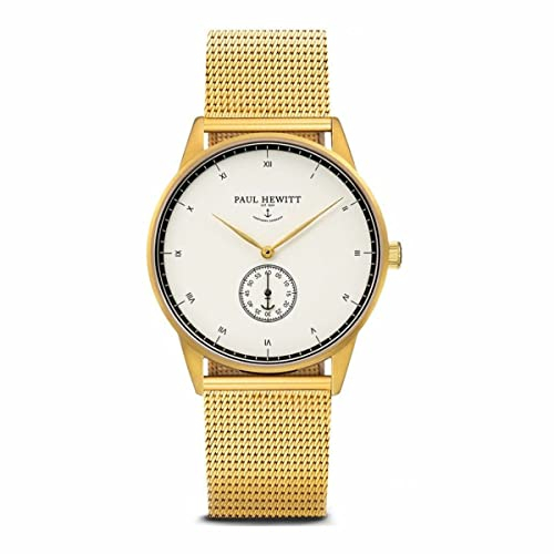 Paul Hewitt Unisex Analog Quarz Uhr mit Edelstahl beschichtet Armband PH-M1-G-W-4M