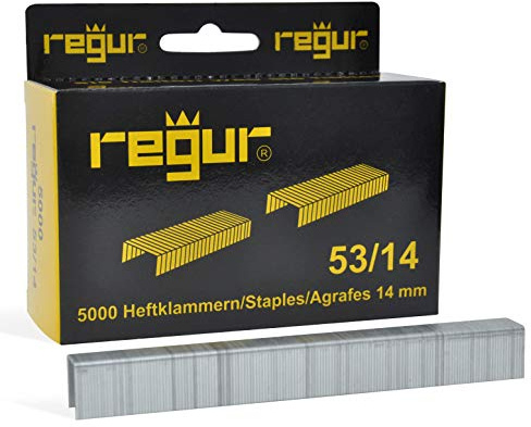 REGUR Typ 53 Feindraht-Klammern verzinkt - 5.000 Stück in der Länge 53/14 mm - Heftklammern zum Befestigen von Stoffen, Leder, Textilien sowie zum Basteln und Dekorieren