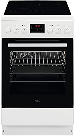 AEG CCB5442CBW 50 cm Standherd mit Glaskeramik-Kochfeld / Bräterzone / Mehrkreiskochzone / Versenkknebel / Grillfunktion / Display mit Uhr / A