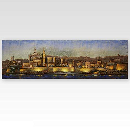 Phoenixarts Metallbild 3D Malta Valletta - Metall Bild Kirche Altstadt - 180x50cm - Wandrelief Kathedrale Stadt - über 40 Motive - 402
