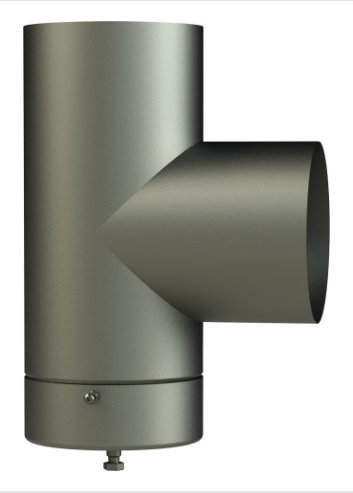 Canne fumarie e fumisteria LineaLegna: raccordo aT femmina-femmina,diametro 140 mm, acciaio verniciato, con tappo raccogli condensa.