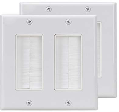 Brush Wall Plate Double Gang 2Pack,Cable Cover Brush Style Opening Passthrough in-Wall Installation for Speaker Wires,Coaxial Cables, HDTV HDMI Home Theater Systems …
