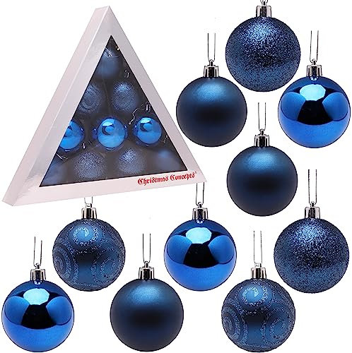 Christmas Concepts® Pack of 10-60mm (2.4) Christmas Tree Baubles - Shiny, Matte & Glitter Decorated Baubles (Midnight Blue)