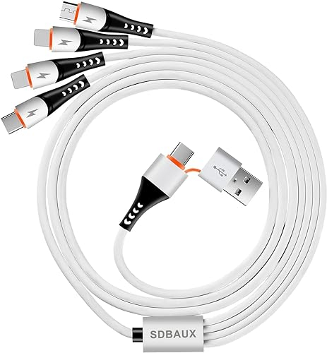 SDBAUX 3A/1.2M Multi 6 en 1 Câble Chargeur, USB A/USB C vers Câble 4 en 1 Charge Rapide, avec 2 iP/Micro/Type-C Ports, pour iOS Téléphone, Android Galaxy, LG, Sony, Moto, Hoor View, Xiaomi, Oneplus