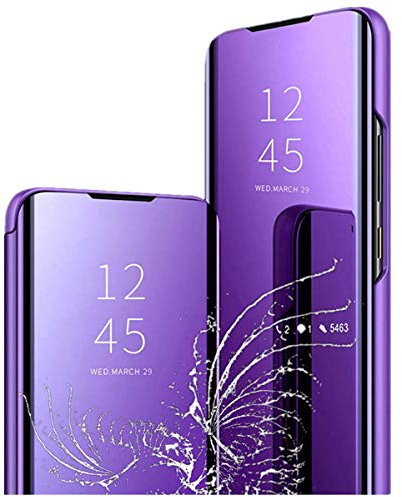 Yrzper Hülle für iPhone 12/Pro(6.1) Hülle Clear View Standing Cover Spiegel Handyhülle Schutzhülle Flip Case Schutz Tasche mit Standfunktion 360 Grad hülle für iPhone 12/Pro (Violett)