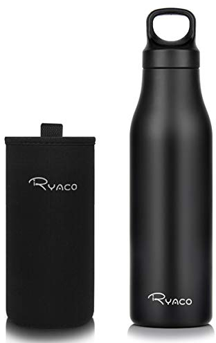 RYACO Trinkflasche Edelstahl Wasserflasche 600ml, Vakuum-Isolierte BPA-frei auslaufsicher Thermosflasche, 24 Std Kühlen & 12 Std Warmhalten für Sport, Fitness, Reisen, Outdoor, mit Karabinerhaken