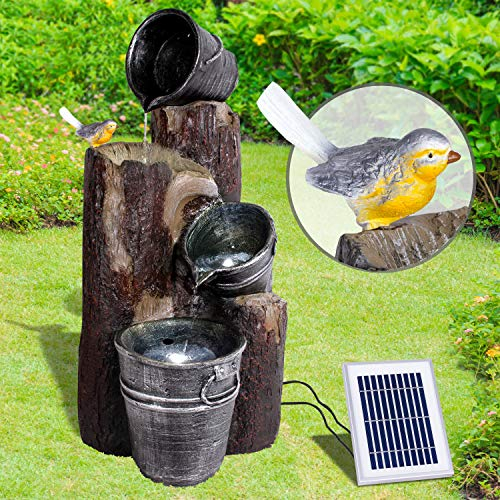 Fuente de jardín Fuente Solar baño de pájaros Cascada, decoración de jardín con Bomba, Fuente de Agua para terraza de jardín, balcón, Muy Decorativa, luz LED luz de jardín