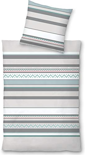 LIVING DREAMS Biber Bettwäsche Blue Stripe Organic Cotton 155 cm x 220 cm bleu