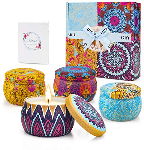 Duftkerzen Geschenkset für Frauen, 4 * 5,6 Oz Natürliches Sojawachs Aromatherapie Kerzen, Duftkerzen Set für Weihnachten, Geburtstag, Valentinstag, Bad, Yoga, Geschenke für Frauen