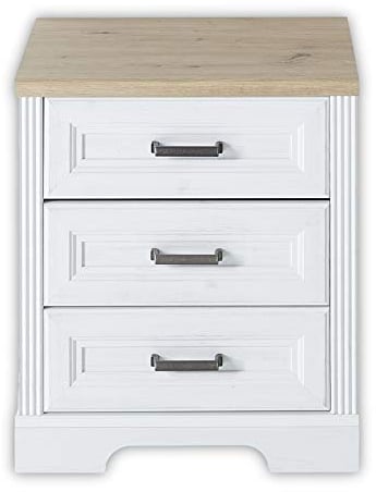 Stella Trading JASMIN Rollcontainer Schreibtisch in Pinie hell, Artisan Eiche Optik - Mobiler Büroschrank mit 3 Schubladen - Landhausstil Büromöbel Komplettset - 54 x 62 x 39 cm (B/H/T)