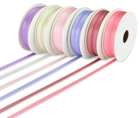 Vaessen Creative 11005-211 Organzaband Set Babyrosa, 6 Rollen in verschiedenen Farben, 3 mm x 2 m mit Webkanten, Schleifenband, Dekoband und Geschenkband zur Geburt und Taufe von Mädchen