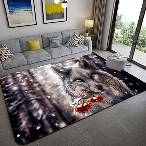Sticker Superb. Wohnzimmer Teppiche Wasser Feuer Wolf Muster Teenager Jungen Schlafzimmer Dekor 3D Tier Rutschfester Teppiche Kinder Spielteppich Küche Korridor Badezimmer Fußmatte (Grau,140x200 cm)