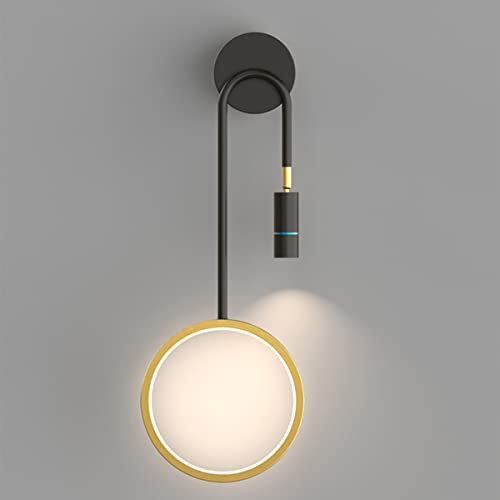 LOGT 13W Wandlampe Modern Innen LED Wandleuchte mit 3W verstellbar Wandspot Schwarzes Gold Schlafzimmer Bettlampe Wand Leselampen 2 Flammen Runde Ring Wandbeleuchtung Acryl fur Wohnzimmer Treppe Flur