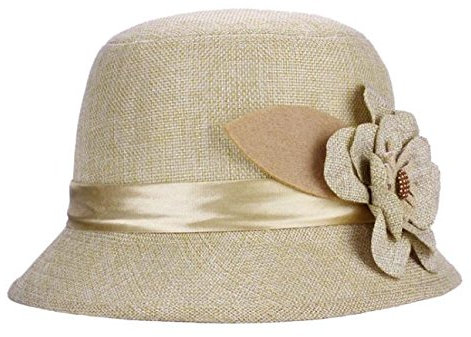 Chapeau cloche en paille pour femme vintage en lin avec fleur melon d'été chapeau de plage respirant protection solaire chapeaux de voyage vacances, kaki, taille unique