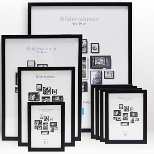 8 tlg. Foto Bilderrahmen-Set in Schwarz in verschiedenen, unterschiedlichen Größen. Für Fotowände & Bilderwände mit schwarzen Bilderrahmen, Hochformat & Querformat geeignet. Von 13x18cm bis 40x50cm.