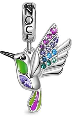 GNOCE Blume/Pflanze Anhänger Charms 925 Sterling Silber Baumeln Kolibri Charm Bead Fit Armband/Halskette für Frauen Mädchen Tochter (Kolibri)