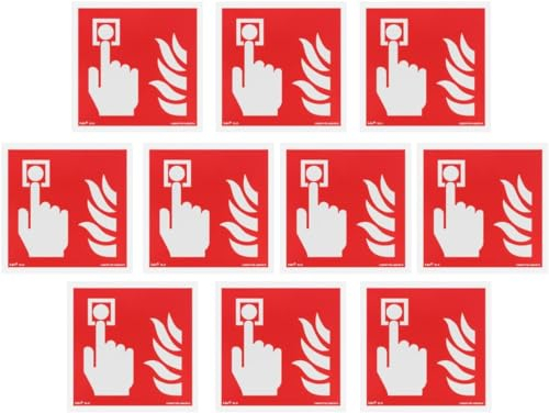 notlok Safety Work - 10x Cartello Allarme Antincendio [15 x 15 cm] | PVC fotoluminescente + adesivi per il montaggio | Segnaletica Antincendio, Cartelli Allarme Incendio
