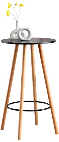 CLP Stehtisch Mijas Rund I Bartisch Im Skandinavischen Stil I Runder Bistrotisch I Partytisch Aus Buchenholz, Farbe:schwarz, Gestell Farbe:Natur (rund)