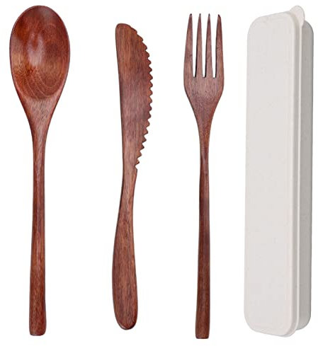 Wooden Cutlery Set, Portable Spoon Fork Cutter Tableware Set Reusable Wooden Cutlery Set with Case for Home Office Picnic Party Travel