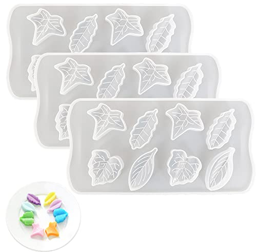 Spldsun 3 Stück Blatt Chocolate Mold, Blätter Fondant Kuchen Form, 3D Schokoladenform 8 Hohlräume, Silikon, Weiß, Blattförmig, für Pralinen, Süßwaren, Gebäck, Gelees