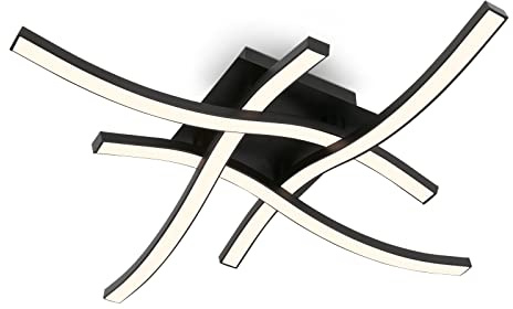 BRILONER Leuchten - Deckenleuchte LED, geschwungene Deckenlampe LED, warmweißes Licht, Wohnzimmerlampe, Schwarz, 475x475x85 mm, 3677-045