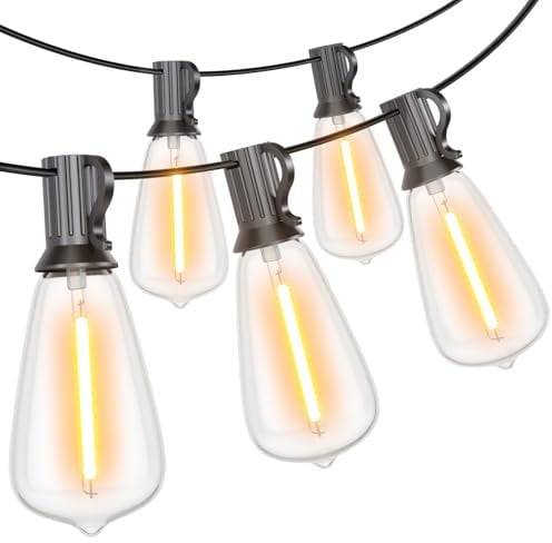 Festoon Lights Outdoor 120FT, Waterproof Garden String Lighting with 60+2 ST38 Vintage Bulbs, 2200K Outdoor String Lights for Patio, Décor, Cafe, Party